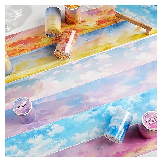 Cloud PET Tape Stickers for Journaling Supplies, 6 Rolls of Colorful Sky Themed Scrapbook Stickers for Scrapbooking, Junk Journal Supplies, DIY Crafts(Realm)