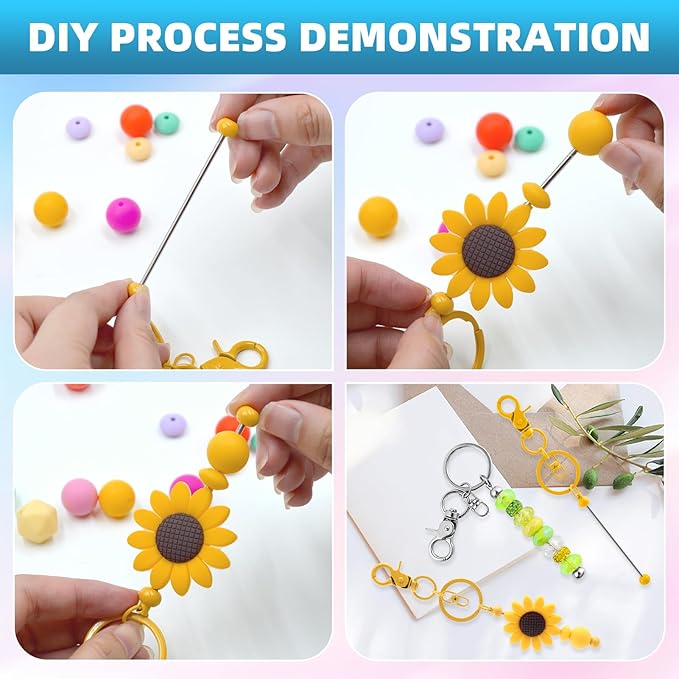80 Pcs Beadable Keychains Bulk Kit – DIY Keychain Making Supplies with Metal Blanks for Crafts, Jewelry, Charms, Custom Projects – Blank Chain Bars for Beaded Keychain Design (Multicolor)