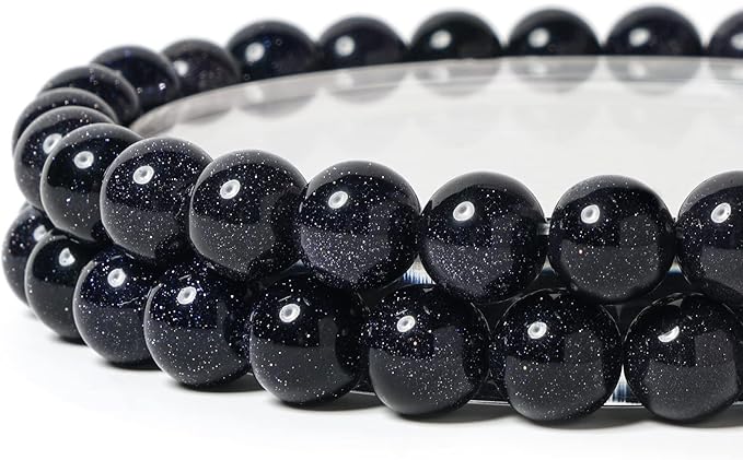 10mm Natural Blue Sandstone Round Bead - 35PCS Bulk Gemstone Beads for Jewelry Making, DIY Bracelets, Necklaces - Includes Crystal Stretch Cord - Stone Beads for Crafting Gifts