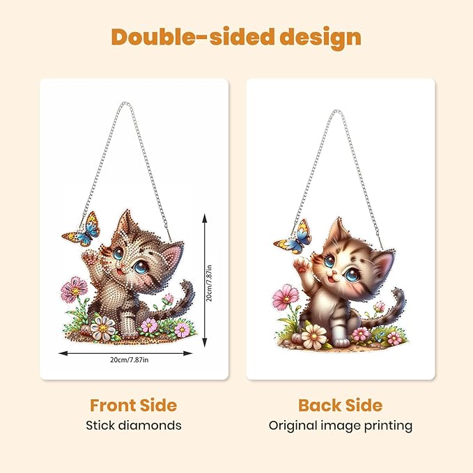 MXJSUA Butterfly Kitten Diamond Art Hanging Kits for Adults Beginners, DIY Acrylic Special Shaped Crystal Diamond Gem Drills Pendant Art Painting Ornament for Home Wall Decor Gift