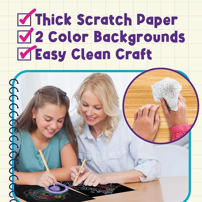 PURPLE LADYBUG Rainbow Scratch Art Paper, 79 PCS Creative Drawing Paper & Stencils - Arts and Crafts for Ages 4-12, Kids Craft Activity Set, Easter Basket Stuffers for Kids, Summer Wedding Activities