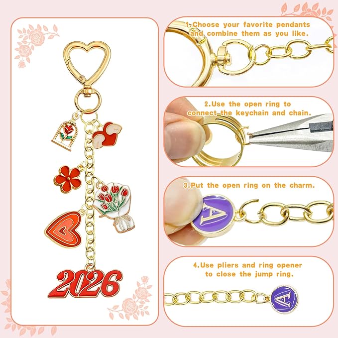 VvLons Lip Gloss Keychain Making Kit, 375Pcs Bag Charm Kit DIY Craft Supplies with Key Chain Hooks, Jump Rings, Lobster Clasps, Chains & Tools, Custom Jewelry Making Kit for Mothers Day Gifts