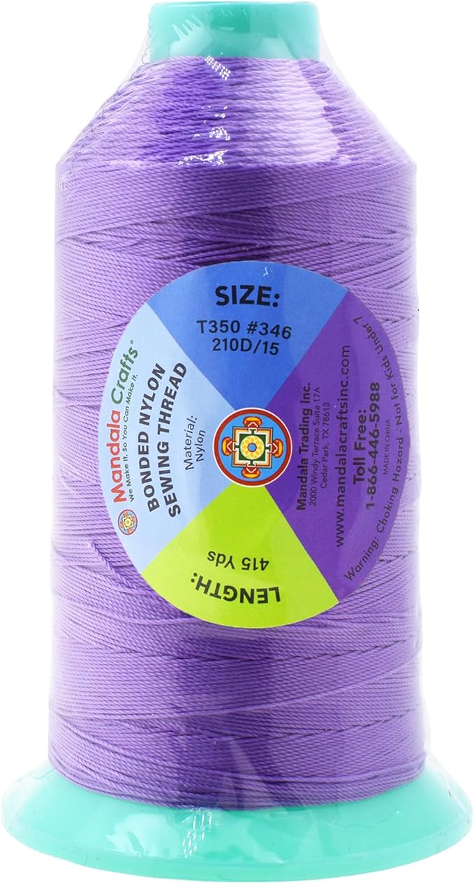Mandala Crafts Size 346 210D T350 Bonded Nylon Thread - Lilac 415 YDs Tex 350 Heavy Duty Sewing Threads for Leather, Jeans, Weaving, Outdoor Marine Upholstery