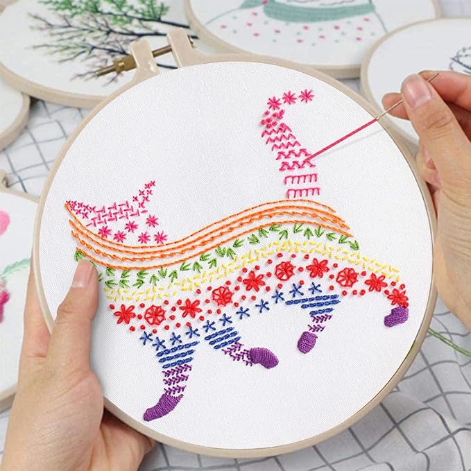 Louise Maelys Embroidery Kits for Beginners Adults,Cat Stamped Pattern Practice for Starters,Cross Stitch Kit Including Hoop,Cloth,Needles, Instruction and Threads