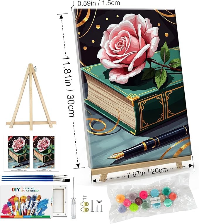 ATDMS Paint by Numbers Kit for Adults with Frame Flower Paint by Number with Easel Book Adult Paint by Number Kits Framed Canvas DIY Acrylic Oil Painting Kits for Home Wall Decor 8x12 Inch