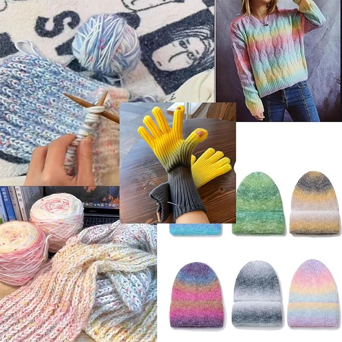 Yarn for Crocheting-Gradient Cake Yarn Ombré Yarn with Vibrant Colors-4x100g 60% Cotton 30% Acrylic 10% Wool,Colorful Soft Rainbow Cotton Crochet Yarn Perfect for Shawls,Scarves,Sweater and Blanket