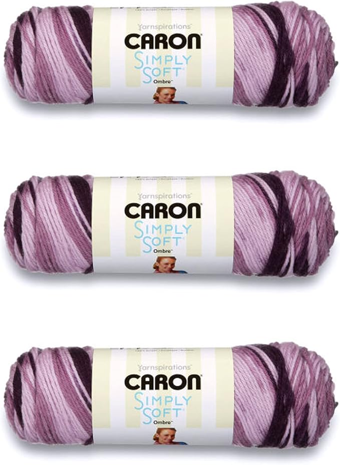 Caron Simply Soft Grape Purple Ombre Yarn - 3 Pack of 141g/5oz - Acrylic - 4 Medium (Worsted) - 235 Yards - Knitting/Crochet