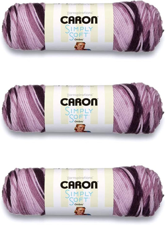 Caron Simply Soft Grape Purple Ombre Yarn - 3 Pack of 141g/5oz - Acrylic - 4 Medium (Worsted) - 235 Yards - Knitting/Crochet