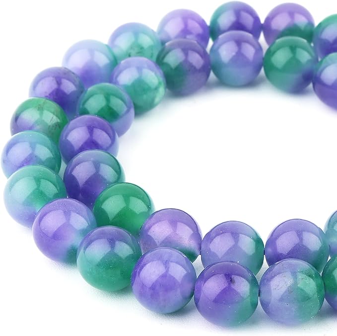 Jade Stone Beads Gemstone Beads for Jewelry Making - 10mm Round Loose Beads for Bracelets(34-37pcs, Purple Green Cloudy Jade)