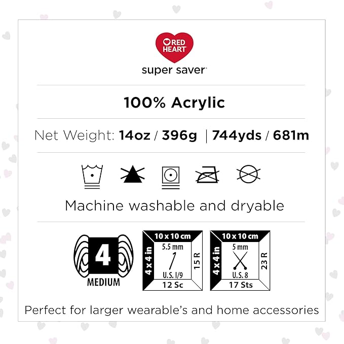 Red Heart Super Saver Jumbo Cherry Red Yarn - 2 Pack of 396g/14oz - Acrylic - 4 Medium (Worsted) - 744 Yards - Knitting/Crochet
