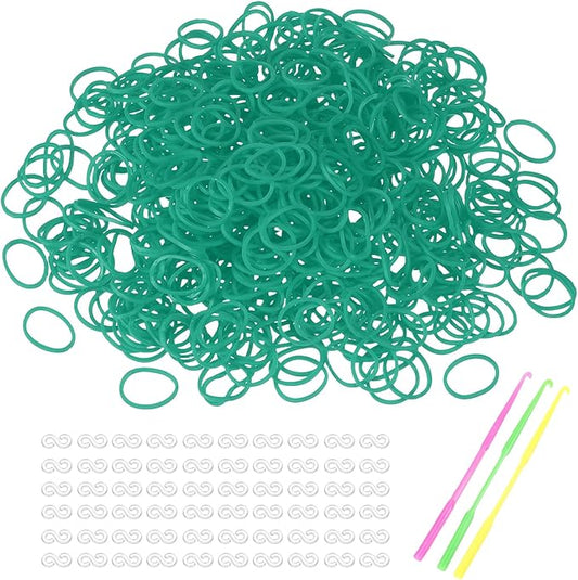 MECCANIXITY 1800 Pcs Loom Rubber Bands Kit with 75 Pcs S-Clips 3-Hooks Rubber Bands Refill Bracelet Making Kits for Weaving DIY Handcrafts Gift, Dark Green