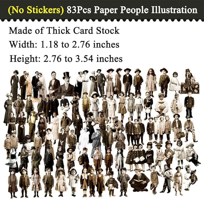 Vilikya 83Pcs Dark Academia Paper Dolls for Junk Journal Supplies, Vintage Cardstock People Cutouts for Scrapbook Kits, Collage Ephemera for Junk Journals, Thick Decorative Papers for Room Decor Wall