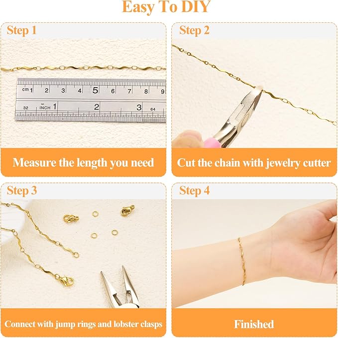 5 Meters Chains for Jewelry Making Stainless Steel Stick Chain Bulk for Women and Men Necklace DIY Chain Roll