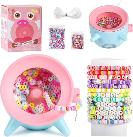Caydo 2-in-1 Electric Bead Spinner for Jewelry Making, Clay Bead and Seed Bead Spinner, Adjust Speed & Rotation Bracelet Spinners, Necklace Maker with Bead Needles and Thread, Gift for Craft Lovers