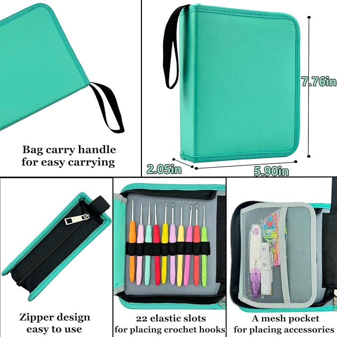 Hobekoee 22 Sizes Crochet Hooks Set with Sky Blue Case,0.5mm-10mm Ergonomic Soft Handle Crochet Hook Needles Set for Arthritic Hands,Complete Crochet Set