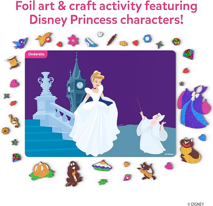skillmatics foil fun - disney princess, mess-free art & craft kits for kids, diy activity, travel toy, perfect valentine’s day gift for fans of moana, cinderella, ariel, jasmine, ages 4, 5, 6, 7, 8, 9