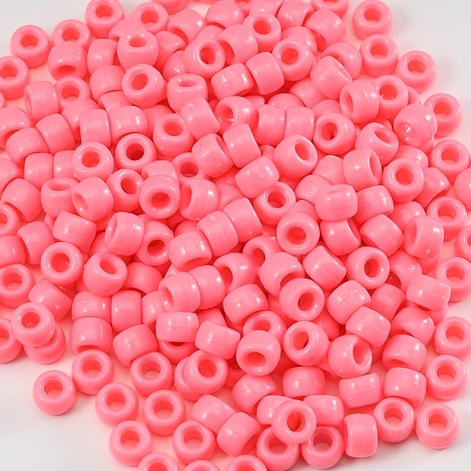 1000 Pcs Acrylic Pony Beads 6x9mm Bulk for Bracelet Necklace Jewelry Making Earring Hair Braiding Kandi Beads (Light Pink)