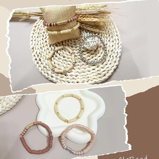 Believo Polymer Clay Beads Kit for Jewelry Crafting with Elastic Cord – Flat Heishi Beads & Spacer Pieces for Bracelets & Necklaces (Black & Coffee)