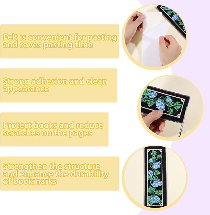ORIGACH 6 Set Floral and Vine Cross Stitch Bookmark Kit for Beginner with Backing Felt Floss Instructions DIY Stamped Embroidery Bookmark Kit for Adults, Book Lovers