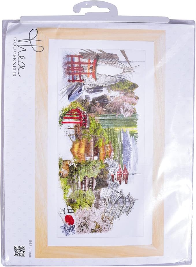 Thea Gouverneur - Counted Cross Stitch Kit - Japan - Aida - 18 Count - Embroidery Kit for Adults - DMC Embroidery Threads and Other Cross Stitch Supplies Included - 548A