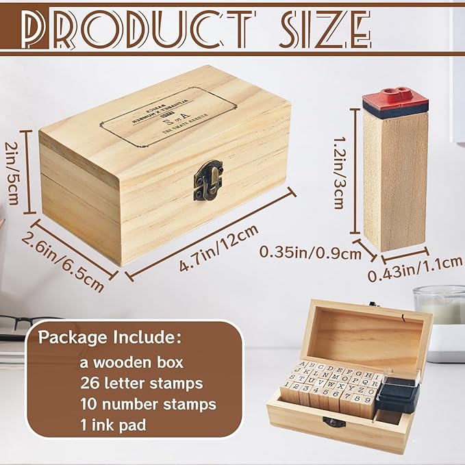 36 Pcs Wooden Rubber Number Alphabet Stamps,Rubber Vintage Letter Stamps Kit,Stamper Seal Set with Wooden Box for Crafting,Scrapbooking,Journaling,Card Making