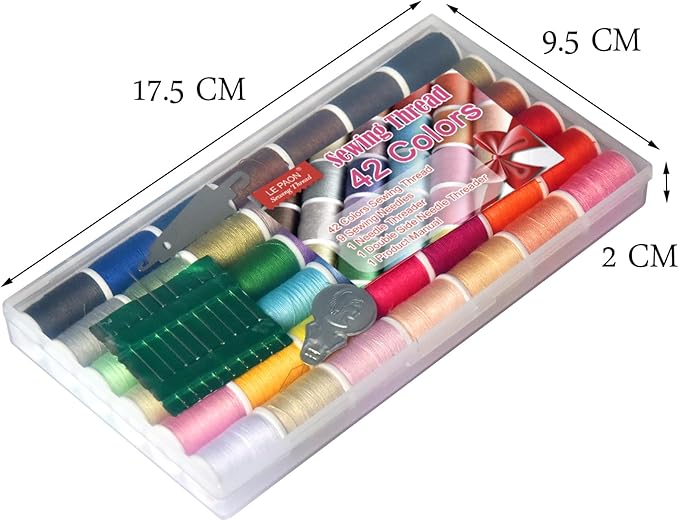 All Purpose Sewing Thread Set - 42 Assorted Rainbow Color Series and White Black Handy Polyester Thread Kit Includes 9 Hand Needles, 2 Needle Threaders, Suitable for Hand and Machine Sewing