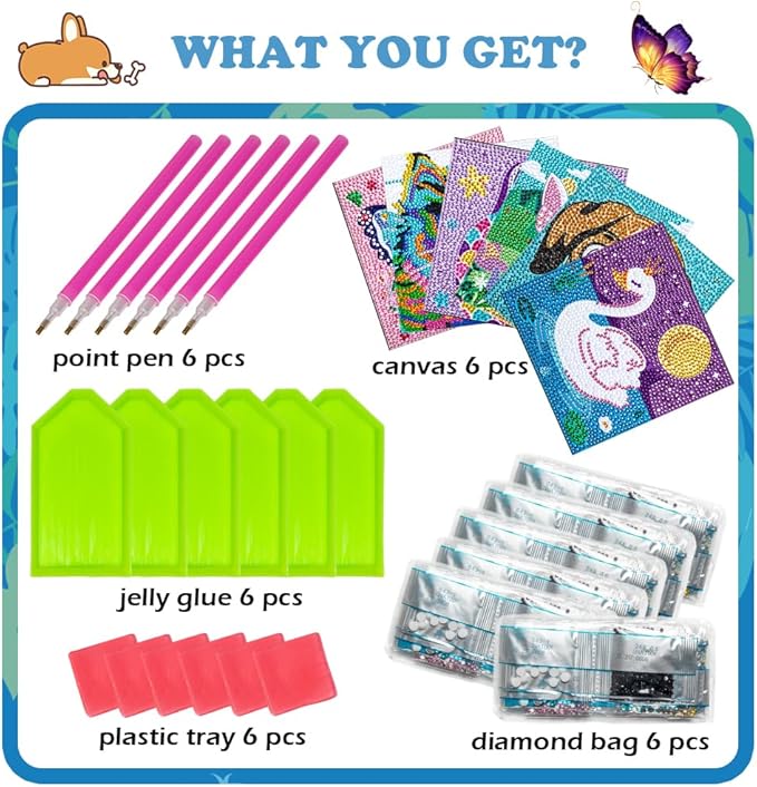 Labeol Diamond Art Kits for Kids Crafts for Girls Ages 6-8-10-12 Easy to DIY Creative Diamond Art Sticker Craft by Numbers Kits for Kids and Adult Beginners (Precious)