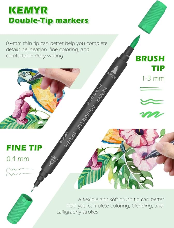 Markers for Adult Coloring Books: 120 Color Dual Tip Fine & Brush Pens Water-Based Coloring Marker for Adults Drawing Sketching Bullet Journal Writing Lettering No bleeding
