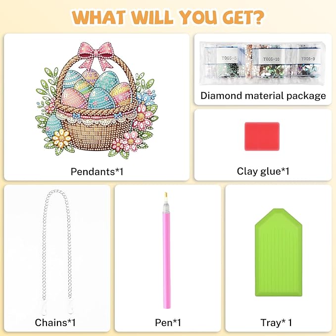 Bowetile Easter Diamond Art Hanging Kits for Adults, Diamond Art Suncatchers Easter Eggs Basket, 5D Special Shape Diamond Painting Pendant Window Ornament Gifts for Home Wall Door Decor