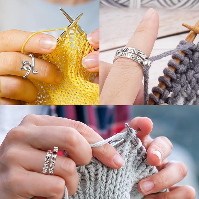 Crochet Ring, Adjustable Crochet Accessories Crochet Stuff Crochet Ring for Finger Yarn Guide Knitting Accessories Crochet Tension Rings for Crocheting,Crochet Tools for Mother Grandma Gifts- Multicolor 7 Pack