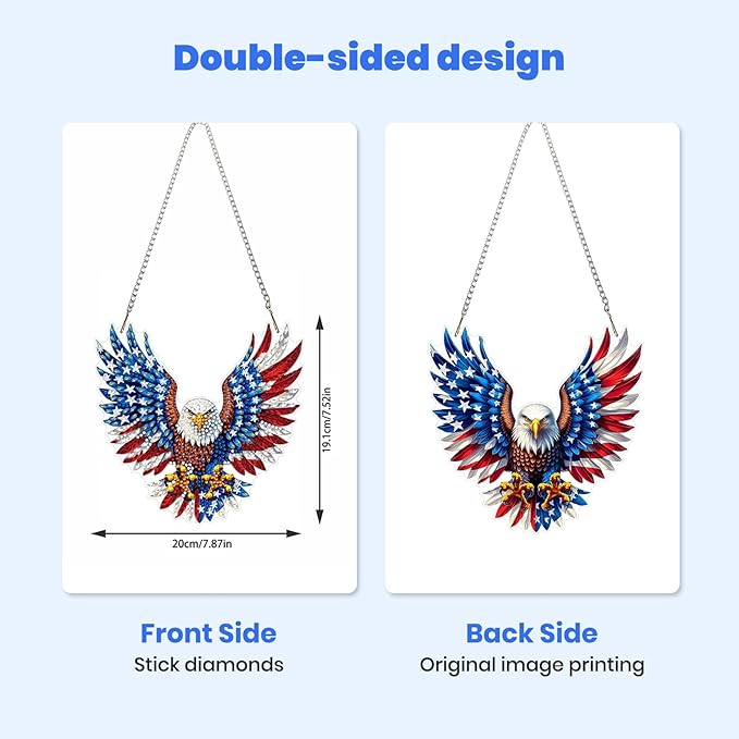 MXJSUA American Flag Eagle Diamond Painting Art Window Suncatchers, Diamond Art Kits for Adults Hanging Ornaments with Chain, 5D Special Shape Crystal Diamond Pendant Accessories for Decor Gift