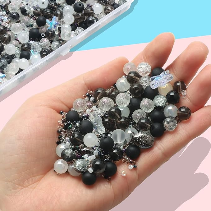Rired 27 760pcs Assorted Glass Beads for Jewelry Making, White to Black Mixed Crystal Beads Bracelet Making Kit with Seed Beads for Ring, Necklace, DIY Craft