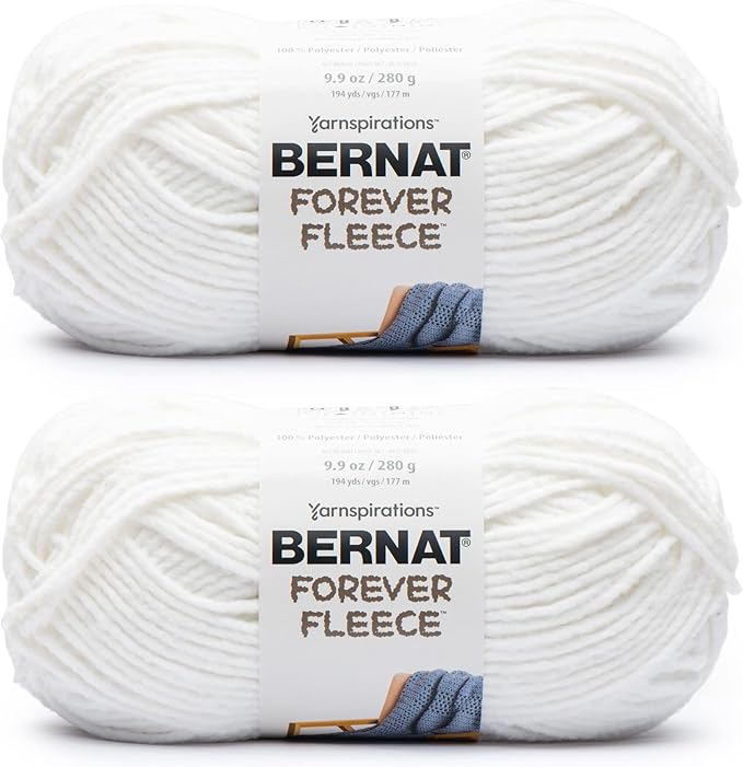 Bernat Forever Fleece White Noise Yarn - 2 Pack of 280g/9.9oz - Polyester - 6 Super Bulky - 194 Yards - Knitting/Crochet