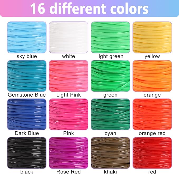 Candygirl PVC Lanyard String Kit, 16 Packs Colored Plastic Lacing Cord Flat Weaving Ropes Elastic Boondoggle String DIY Crafting Kit for Bracelet, Keychain, Crafts