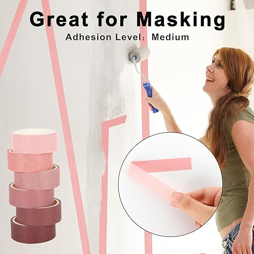 Whaline 6 Rolls Pink Washi Tape Set 6 Gradient Colors Masking Tape Solid Color Decorative Tape for DIY Crafts Scrapbook Journal Planner Gift Wrapping Supplies, 60 Ft