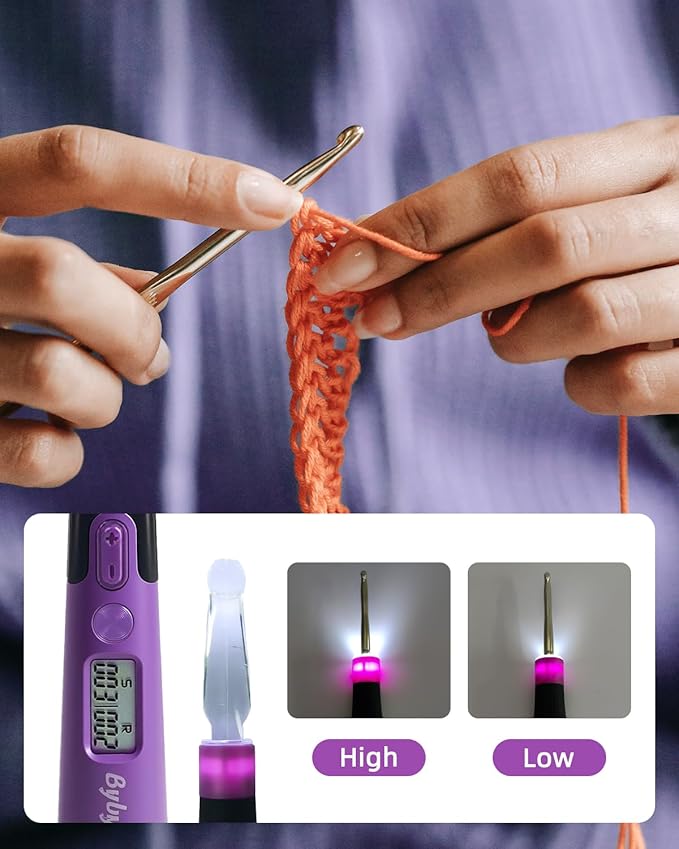 18 Sizes Lighted Crochet Hooks Set 2.0mm~14.0mm, Rechargeable Crochet Hook with Interchangeable Crochet Head, Light Up Crochet Hooks Set with 2 Levels Led for Beginner Knitting Kit Gifts