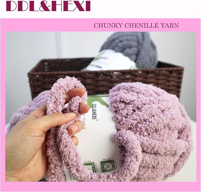 DDL&HEXI 2 Skeins Super Chenille Chunky Yarn,Blanket Making Kit,Jumbo Knitting Yarn 2x8oz 226g per Bag (Black)