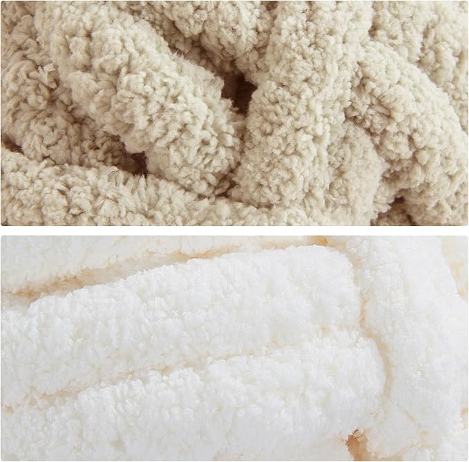 MABOZOO Assorted Chunky Yarn for Crocheting - 8 Pack, Fluffy Chenille & Giant Thick Fuzzy Yarn - 4 White & 4 Khaki (31.7 yds, 8 oz Each)