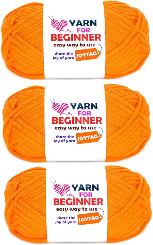 Orange Yarn for Crocheting and Knitting Cotton Crochet Knitting Yarn for Beginners with Easy-to-See Stitches Cotton-Nylon Blend Easy Yarn for Beginners Crochet Kit(3x50g)