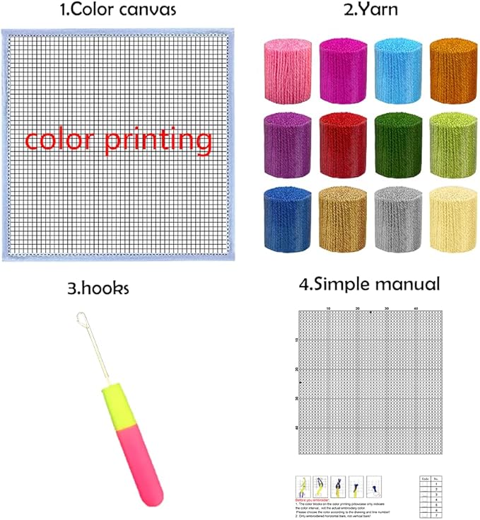 DL-YTG Latch Hook Kits Rug Christmas Tree Crochet Yarn Cushion Colour Pre-Printed Canvas Cover Rug Needlework DIY Hook and Latch Kit Christmas Home Decoration 30x30cm/12 X12in