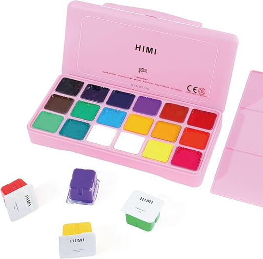 HIMI Gouache Paint Set Jelly Cup 18 Vibrant Colors Non Toxic Paints with Portable Case Palette for Artist Canvas Painting Watercolor Papers, Rich Pigment, 30ml/Cup