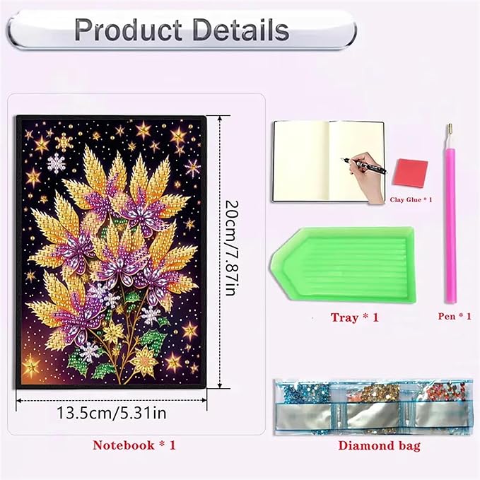 Diamond Painting Notebook for Adults, A5 Diamonds Art Journal and DIY Sketchbook, Diamond Art Kit Supplies,Gift for Beginners, Craft Lovers, Artists. (Maple Leaf)