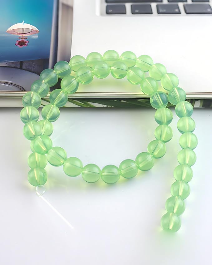 8mm Glass Beads 46PCS Glass Beads for Jewelry Making Charm Round Loose Bead for Bracelet Making Kit (White Green)