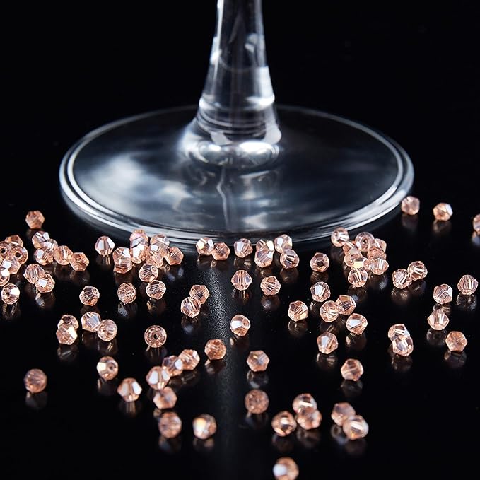 laopottbeads 1200pcs 3mm bicone crystal glass beads for jewelry making, sparkling mini beads for suncatchers, diy bracelets & craft projects (pink)