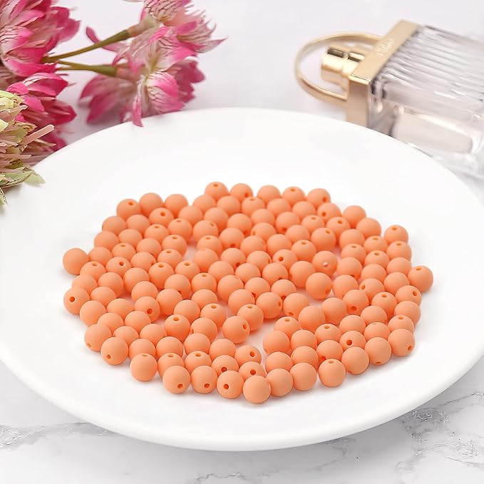 bonny boxx 200pcs 10mm matte light orange acrylic round beads, frosted plastic resin bubblegum balls chunky gumball beads for necklace and bracelet making, crafting supplies