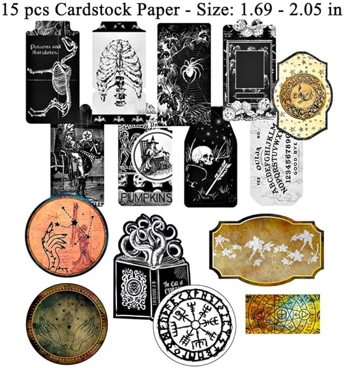 Dark Academia Junk Journal Supplies, Vintage Skull Decoupage Paper for Scrapbook Kit, 45pcs Astrology Ephemera for Junk Journals, Mushroom Plant Materials for Room Decor Wall Collage Kit