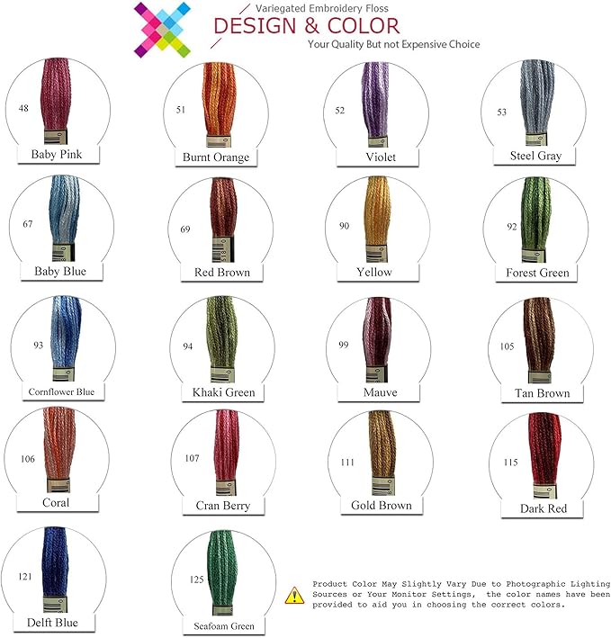Magical Color Variations Floss Pack Six Strand Embroidery Variegated Cross Stitch Threads, Multi Color Set A, Pack of 18 Skeins