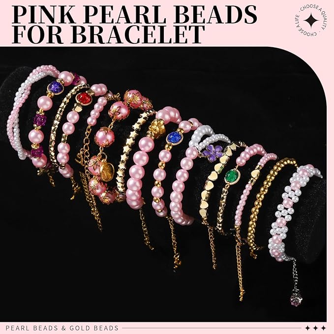 leobro pearl beads for bracelets, pink beads for jewelry making, friendship bracelet kit, crafts & diy jewelry bracelet making kit