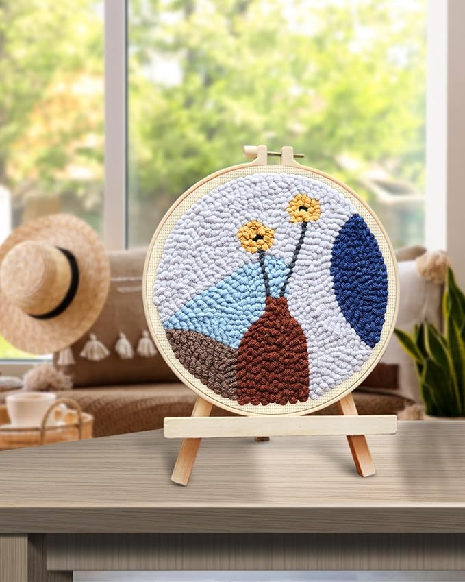 TINDTOP Punch Needle Kits, Punch Embroidery Kits for Adults Beginner, Tool with Punch Needle Fabric, Hoops, Yarns and Sewing Needles