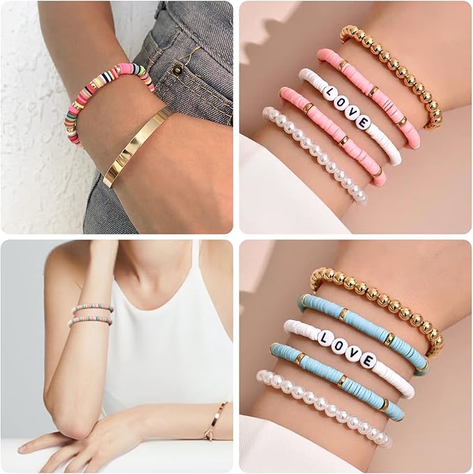 2350pcs Clay Beads for Bracelets Making, 6 Color Heishi Beads Polymer Clay Beads for Jewelry Making Supplies Charm, Friendship Bracelet Making Kit for Girl Women Adults (Pink)